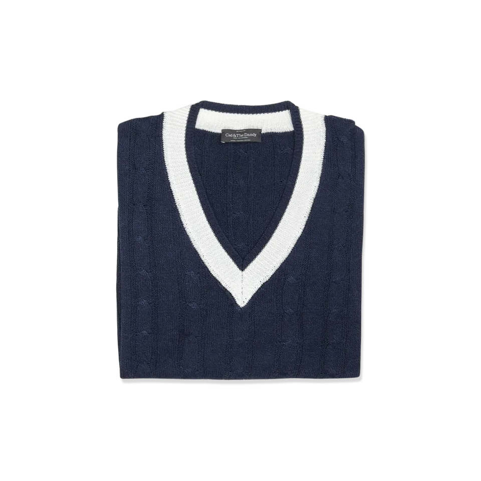 Tennis Sweater in Navy Blue Linen Mix