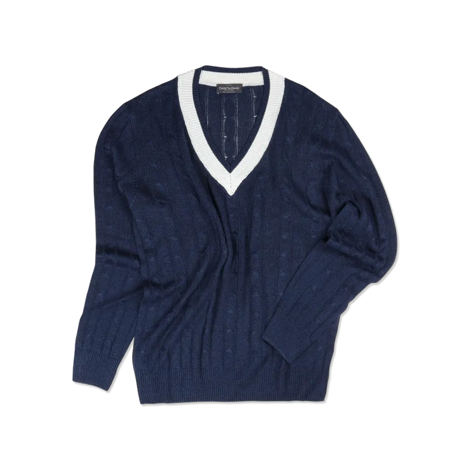 Tennis Sweater in Navy Blue Linen Mix