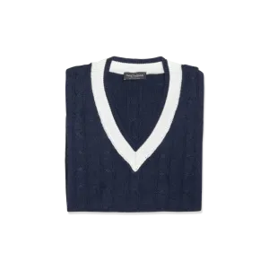 Tennis Sweater in Navy Blue Linen Mix