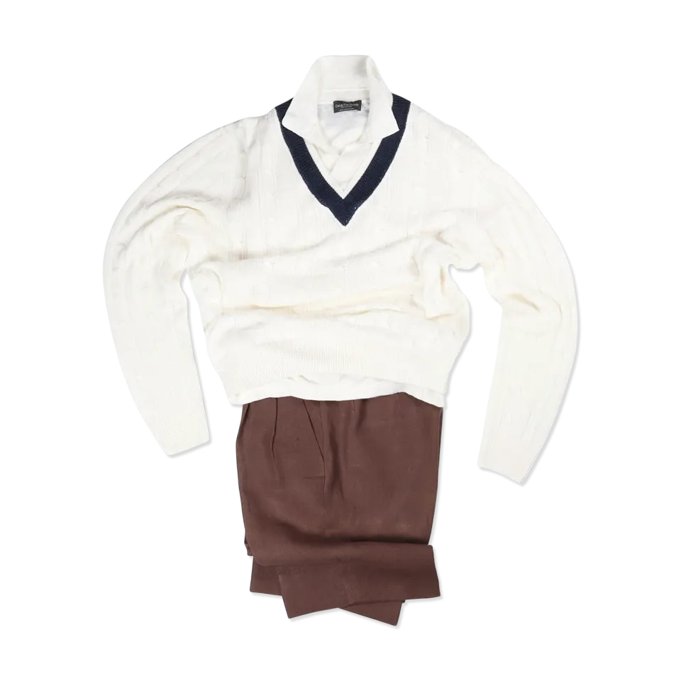 Tennis Sweater in Off White Linen Mix