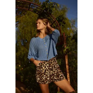 Textured Button-Up Knit Sweater - Blue