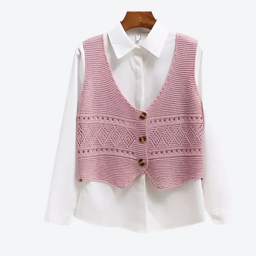 Textured Buttoned Layered Sweater Vests