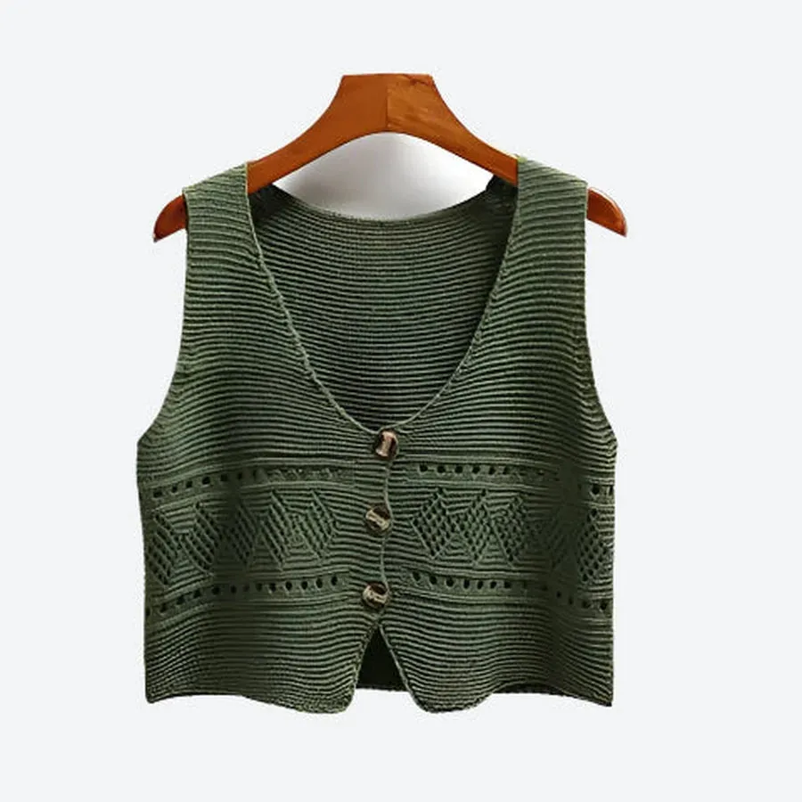 Textured Buttoned Layered Sweater Vests