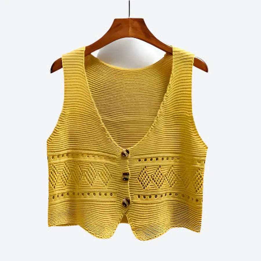 Textured Buttoned Layered Sweater Vests