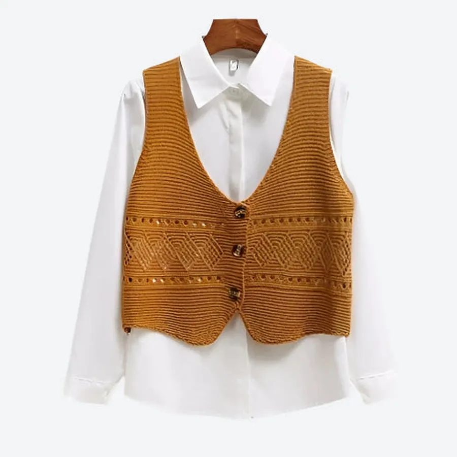 Textured Buttoned Layered Sweater Vests