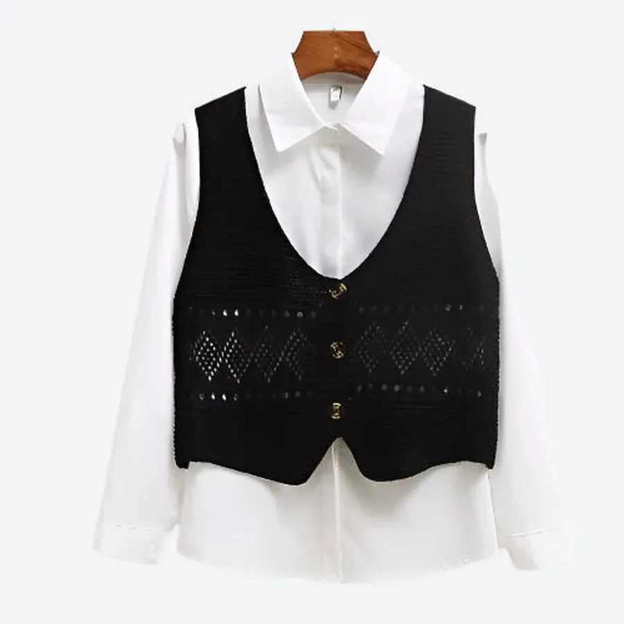 Textured Buttoned Layered Sweater Vests