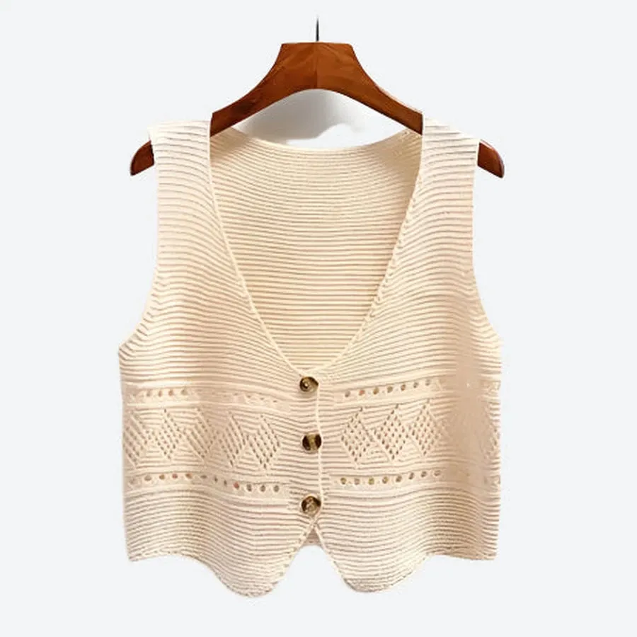 Textured Buttoned Layered Sweater Vests