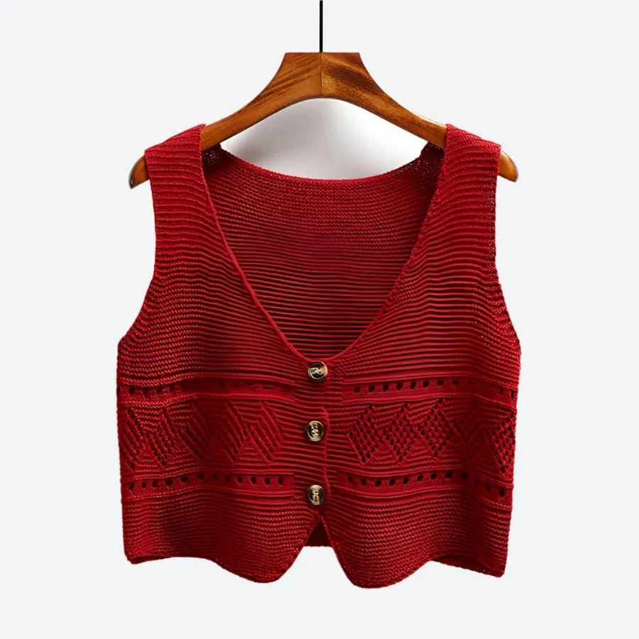 Textured Buttoned Layered Sweater Vests