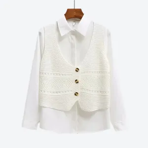 Textured Buttoned Layered Sweater Vests