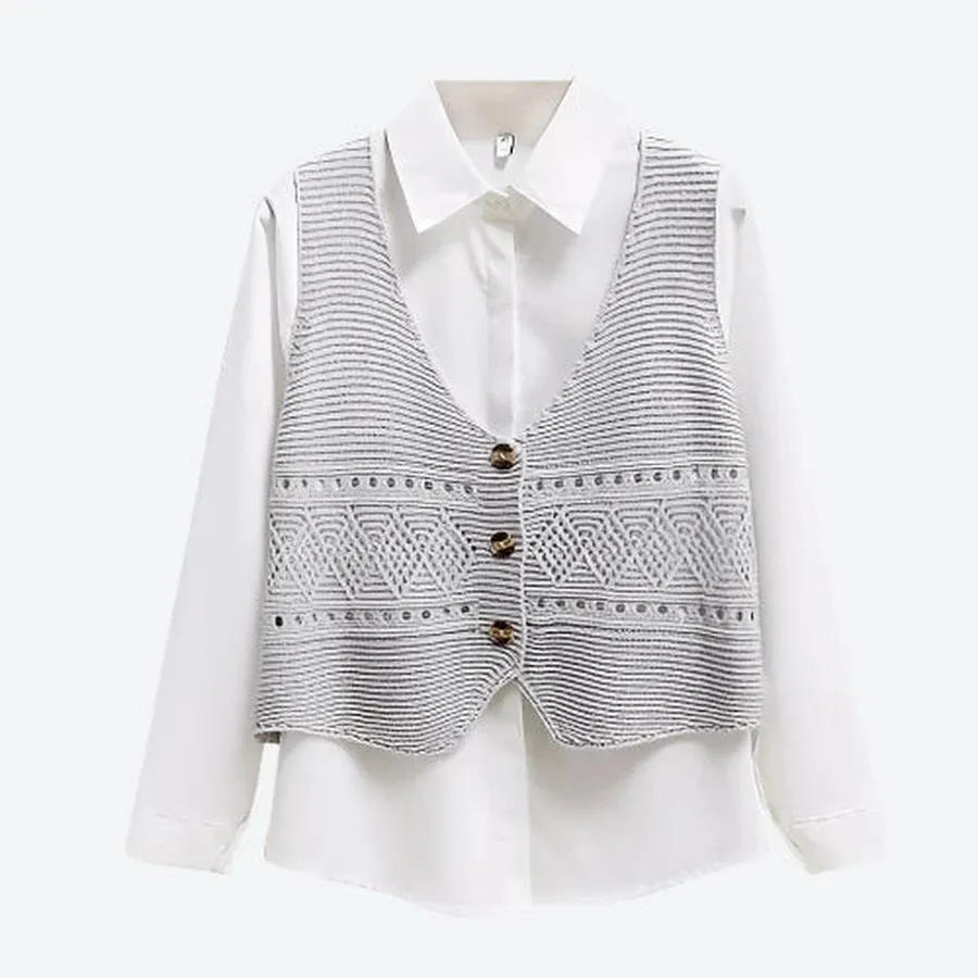 Textured Buttoned Layered Sweater Vests