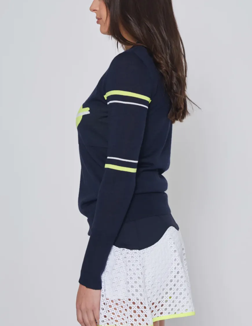 The 40-Love Knit in Navy with White & Yellow Trim