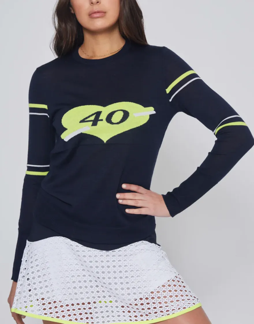 The 40-Love Knit in Navy with White & Yellow Trim