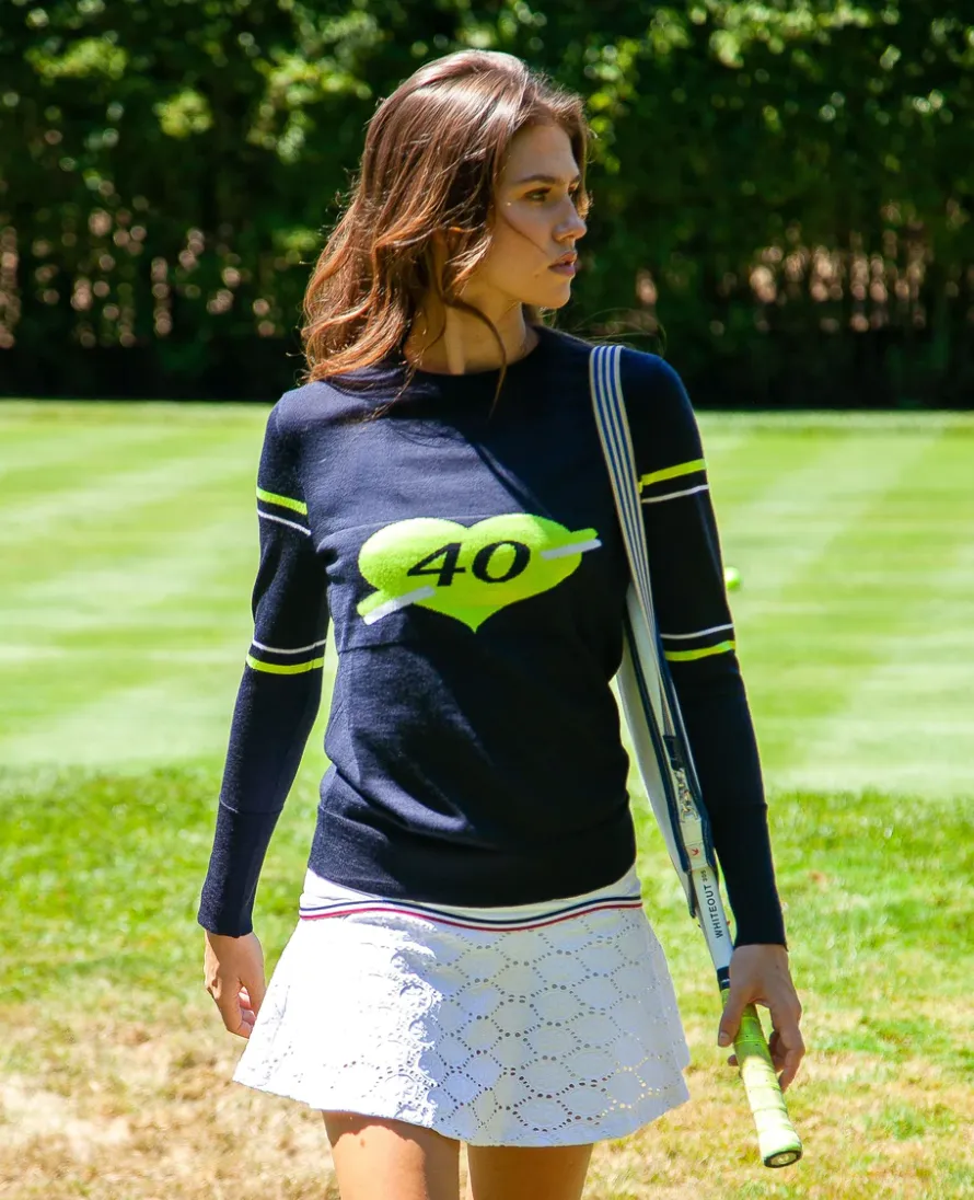 The 40-Love Knit in Navy with White & Yellow Trim