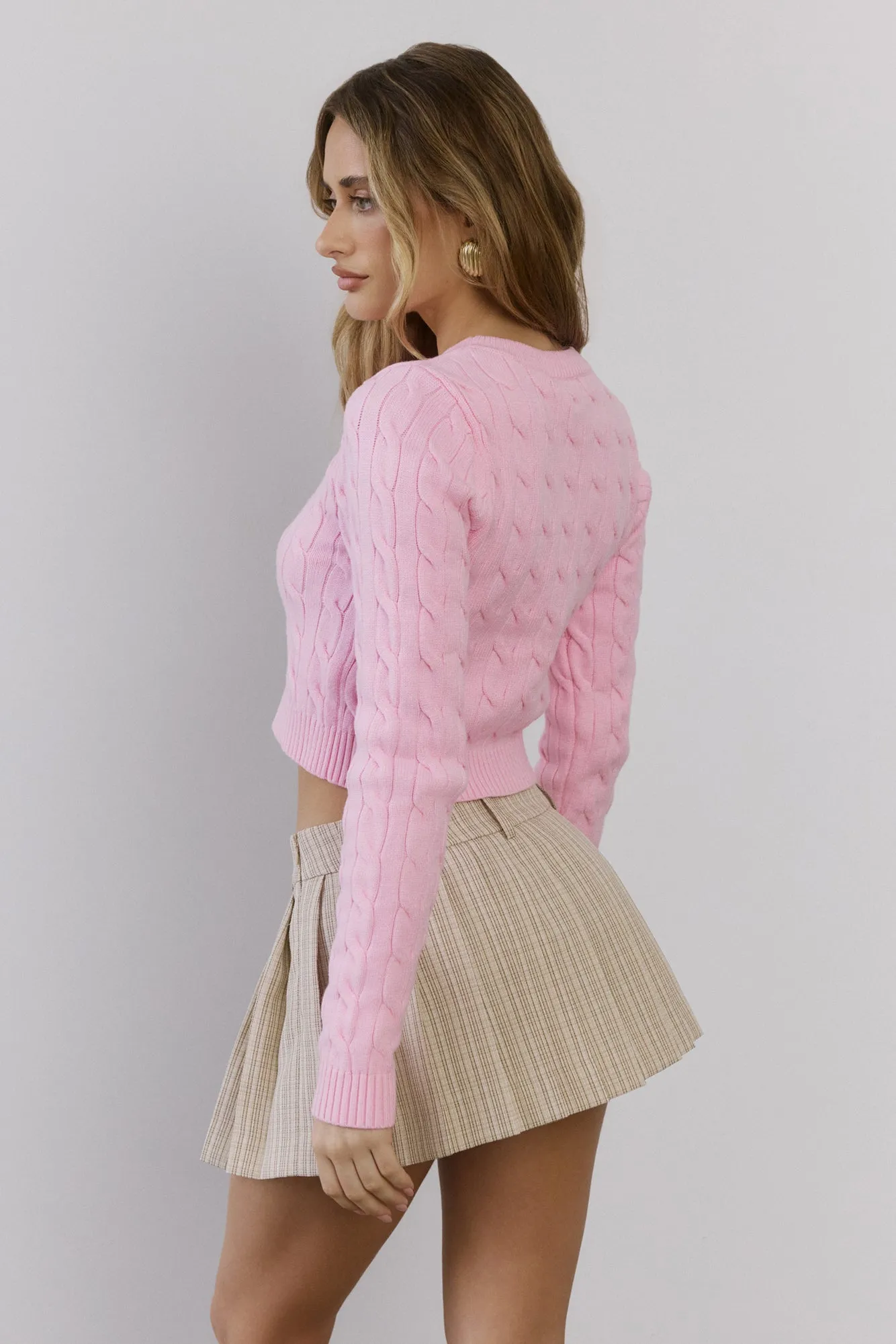 The Exclusive Cable Knit Rose Sweater Pink