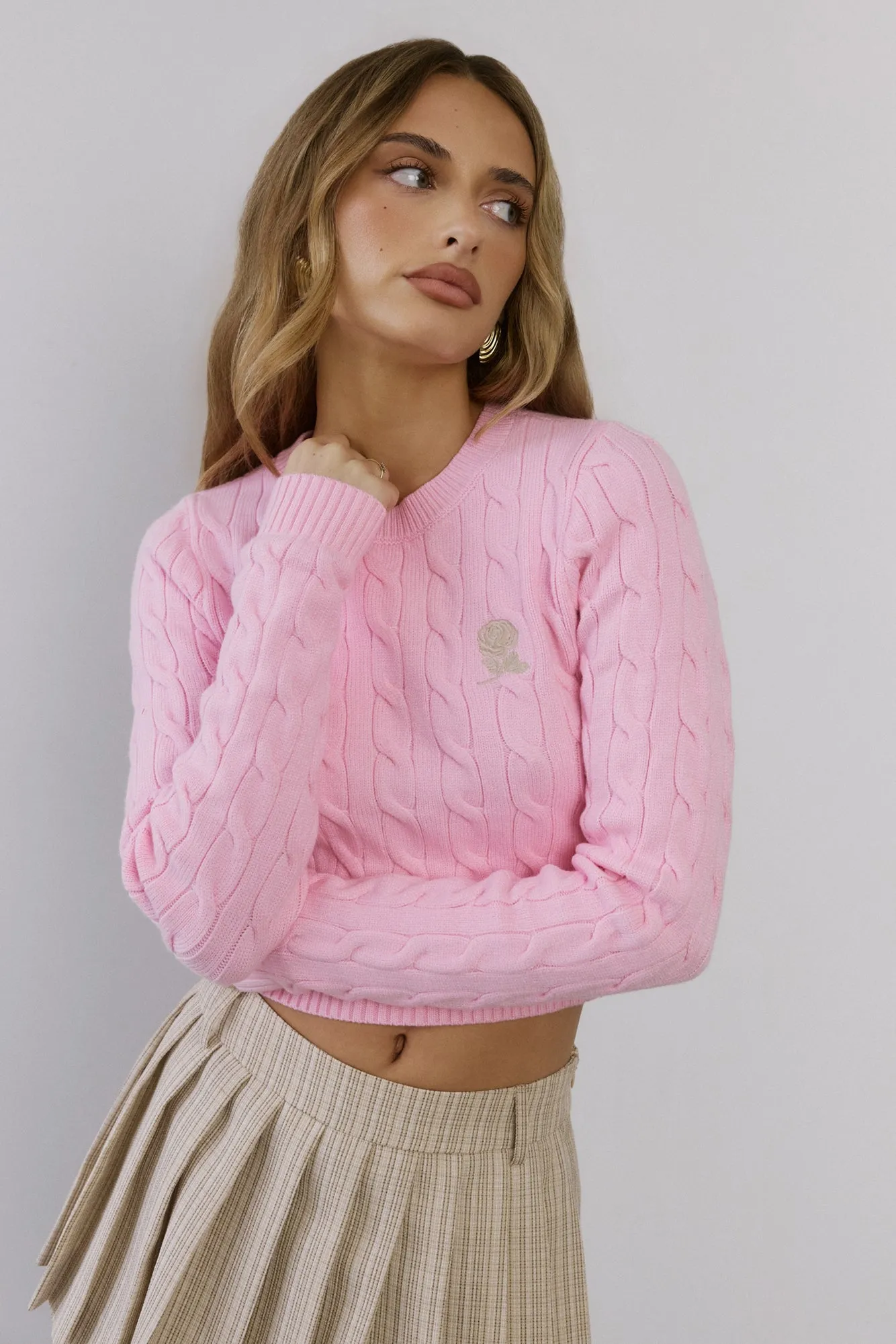The Exclusive Cable Knit Rose Sweater Pink