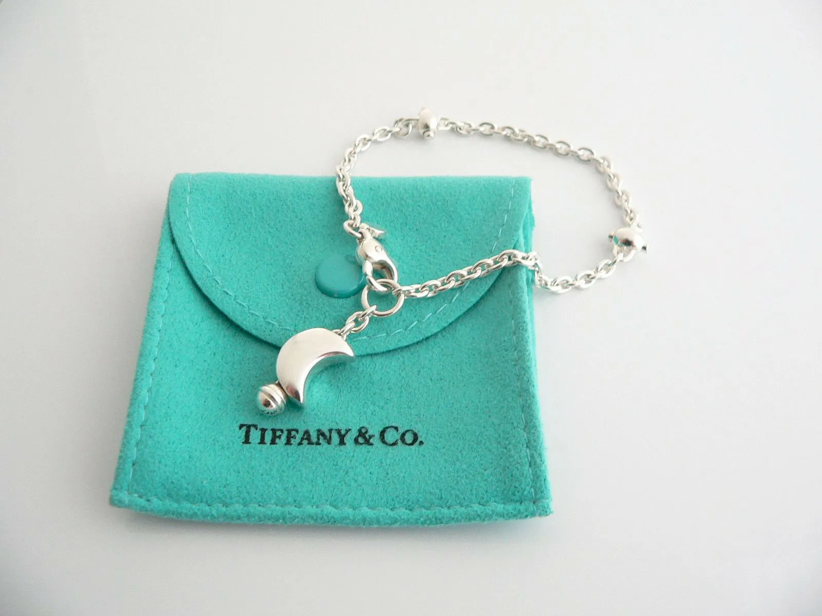 Tiffany & Co Silver Moon Bracelet Dangle Dangling Bangle Rare Gift Pouch Love