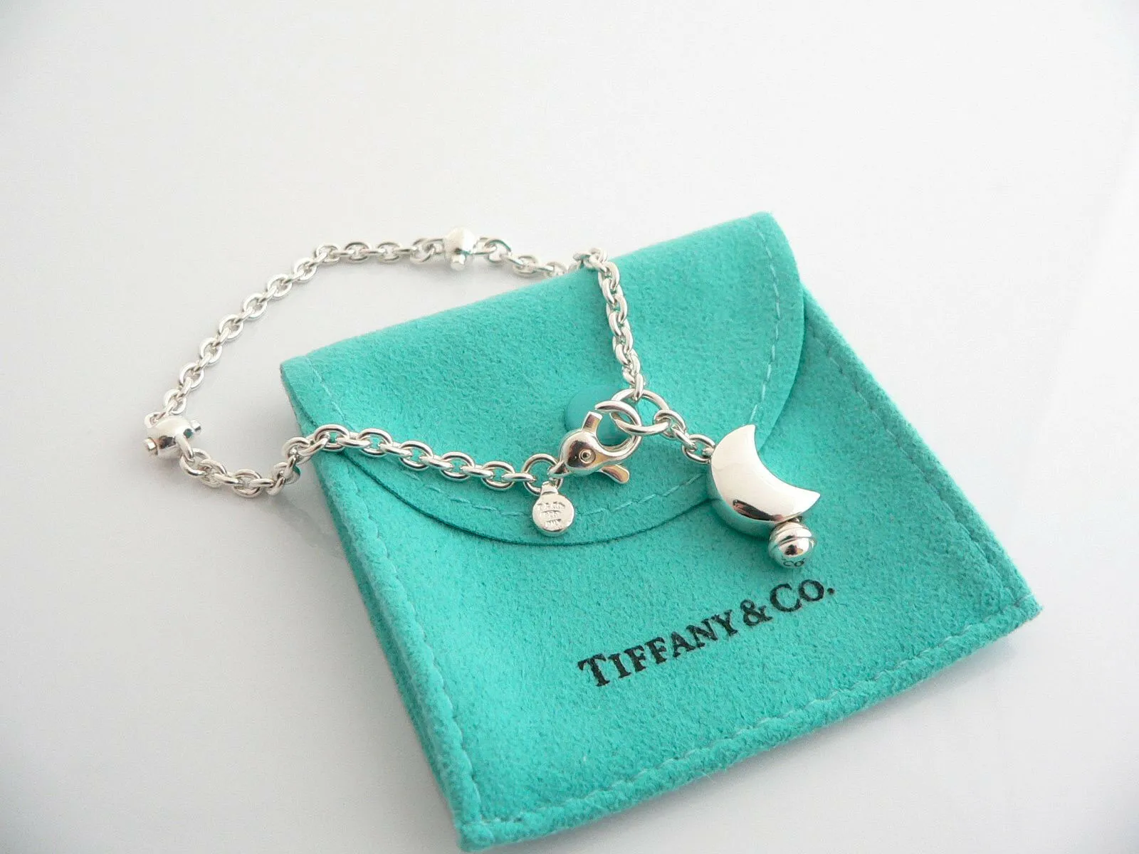 Tiffany & Co Silver Moon Bracelet Dangle Dangling Bangle Rare Gift Pouch Love