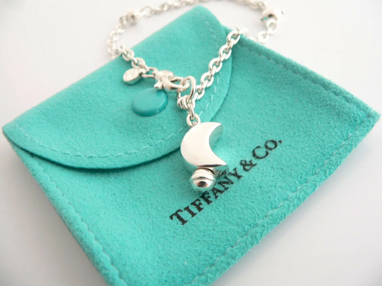 Tiffany & Co Silver Moon Bracelet Dangle Dangling Bangle Rare Gift Pouch Love
