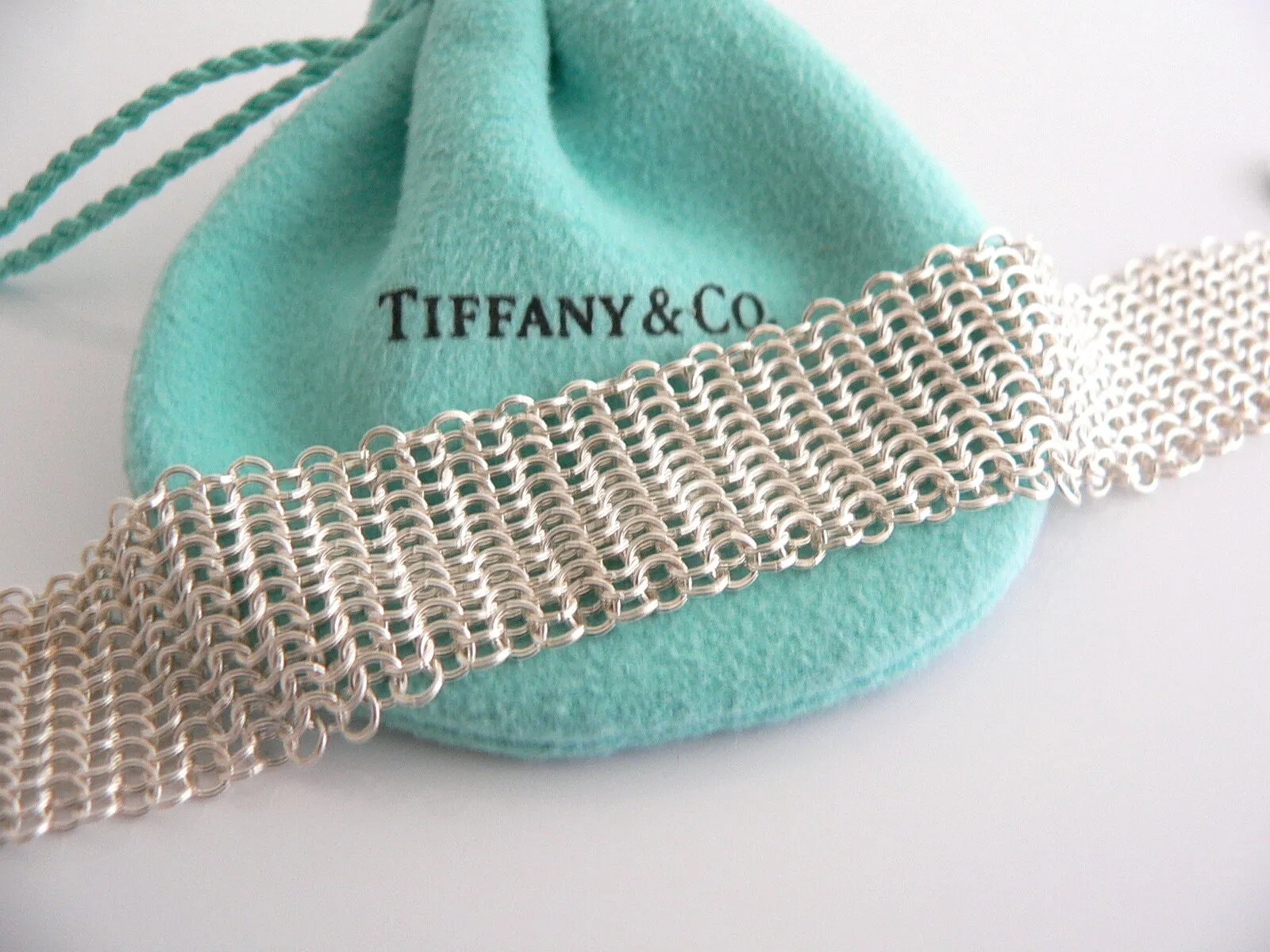Tiffany & Co Silver Peretti Sevillana Circle Mesh Bracelet Bangle Gift Pouch