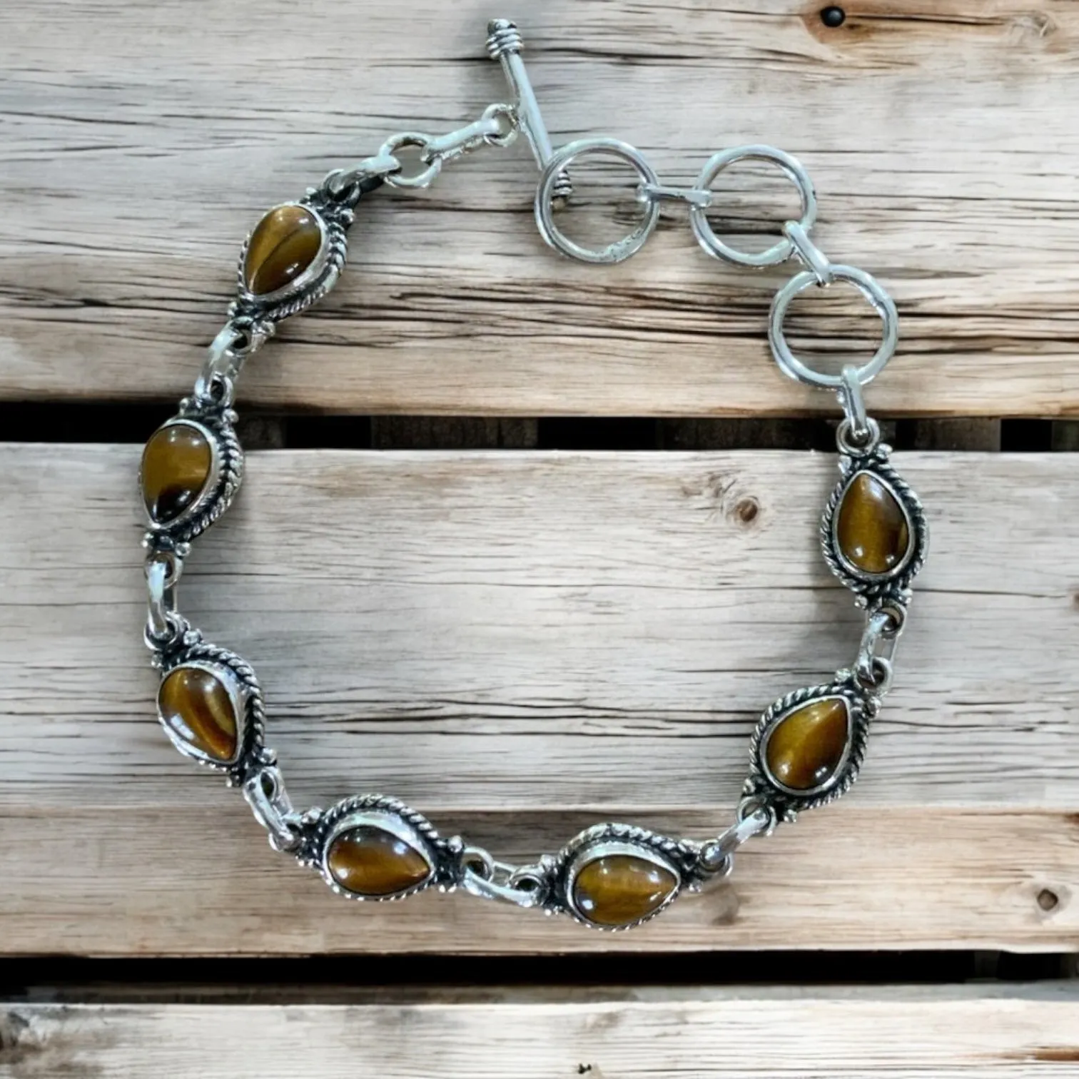 Tigers Eye Solid 925 Sterling Silver Bracelet