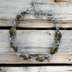 Tigers Eye Solid 925 Sterling Silver Bracelet