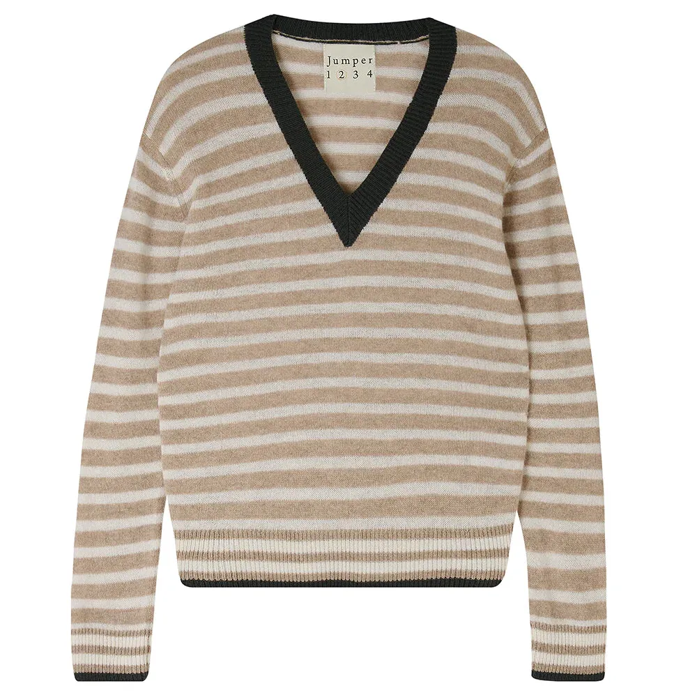 TIPPED STRIPE VEE IN LIGHT BROWN