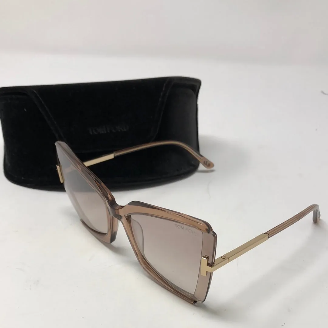 Tom Ford GIA Butterfly Shiny Beige and Brown Mirrored Sunglasses