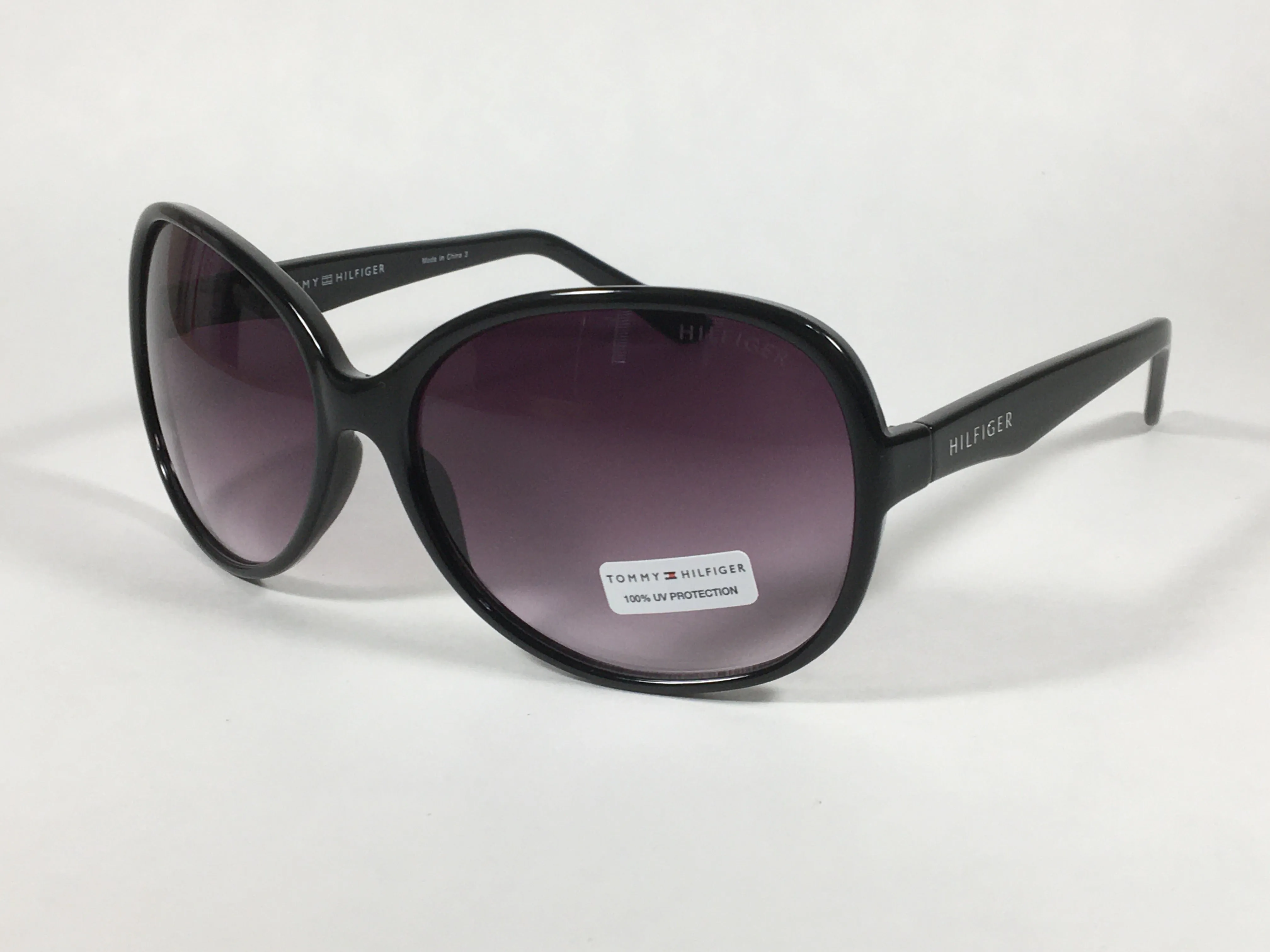Tommy Hilfiger Camilla Oversize Oval Sunglasses Black Gloss Frame Smoke Gradient Lens CAMILLA WP OL350