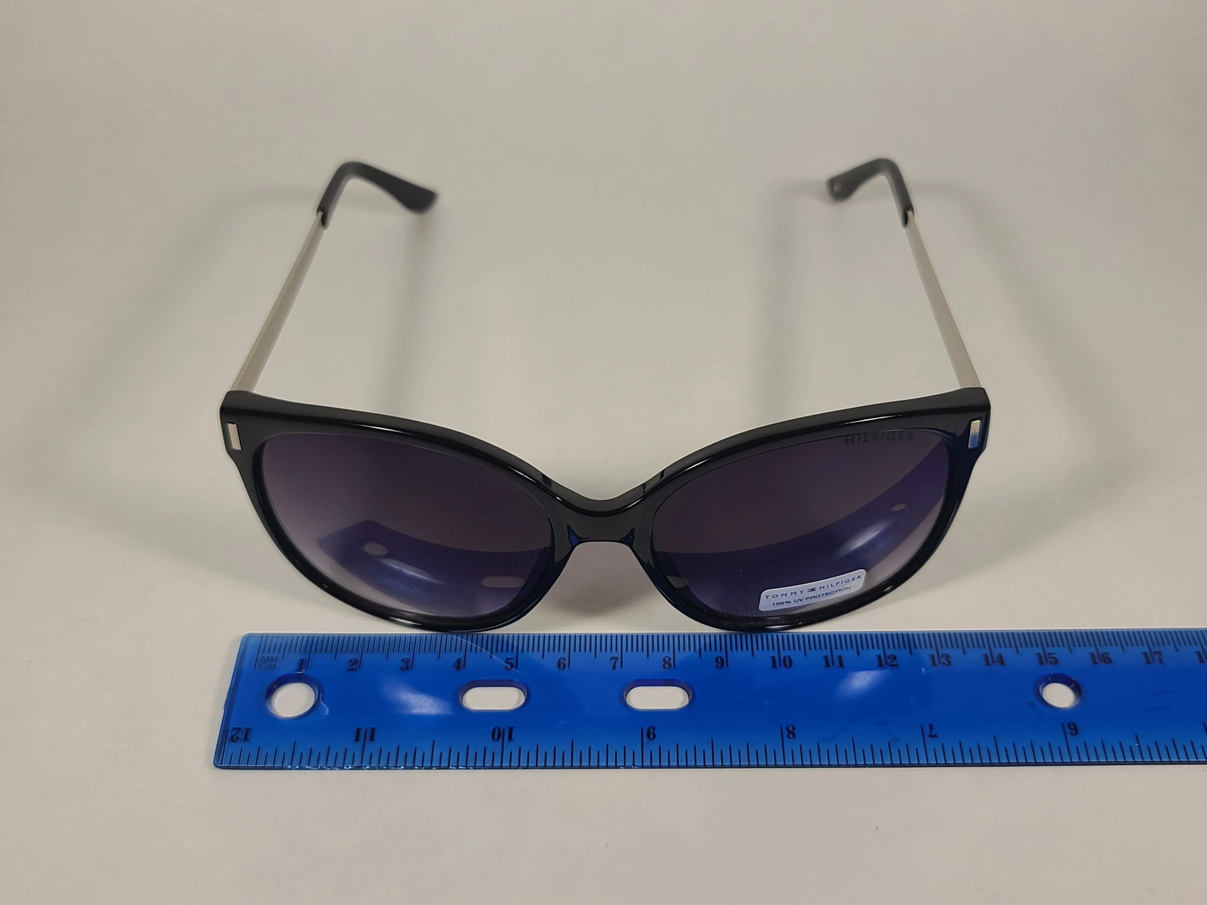 Tommy Hilfiger "Breeda" WP OL429P Sunglasses Shiny Black And Silver Frame Smoke Gradient Lens
