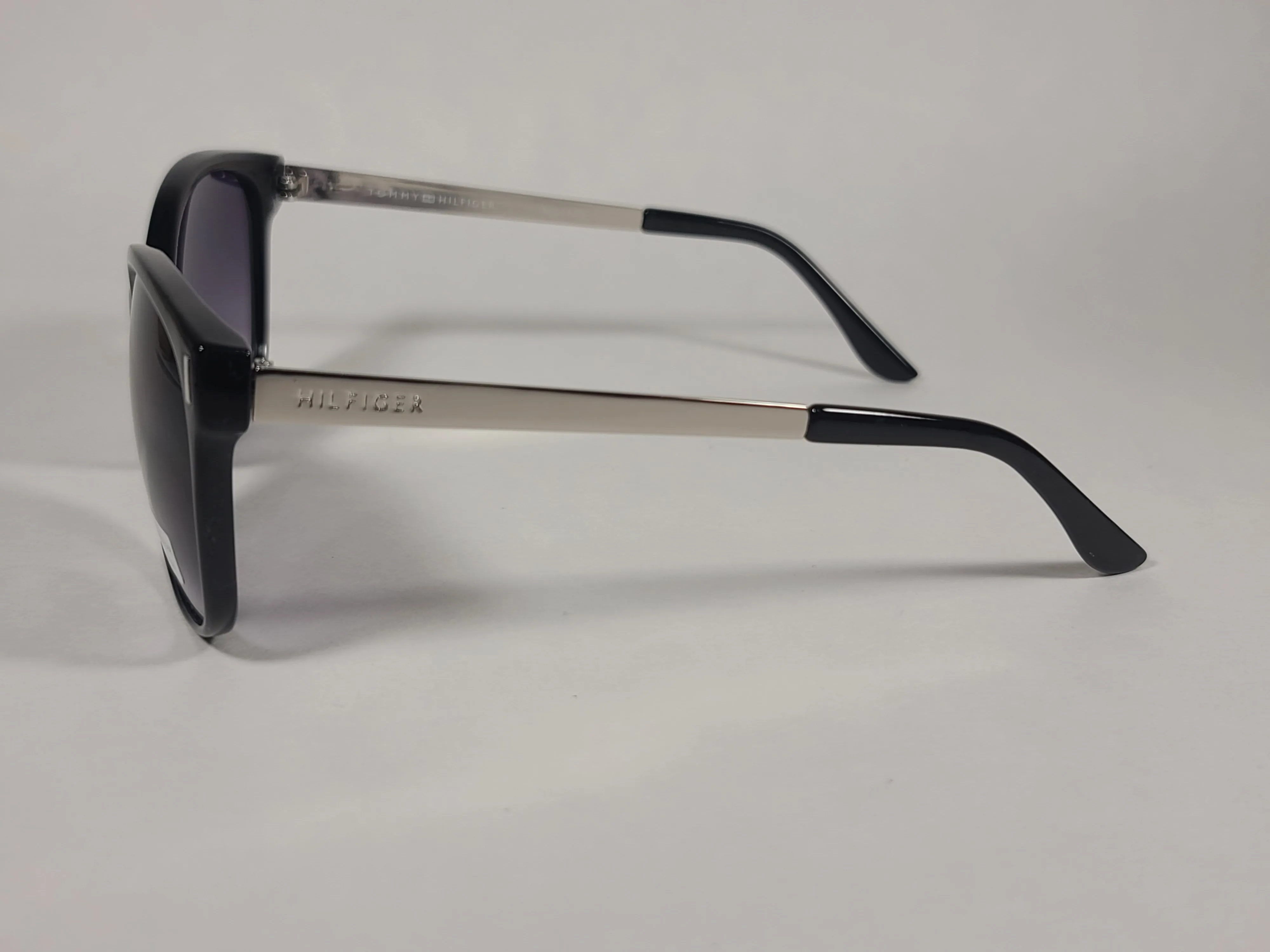Tommy Hilfiger "Breeda" WP OL429P Sunglasses Shiny Black And Silver Frame Smoke Gradient Lens