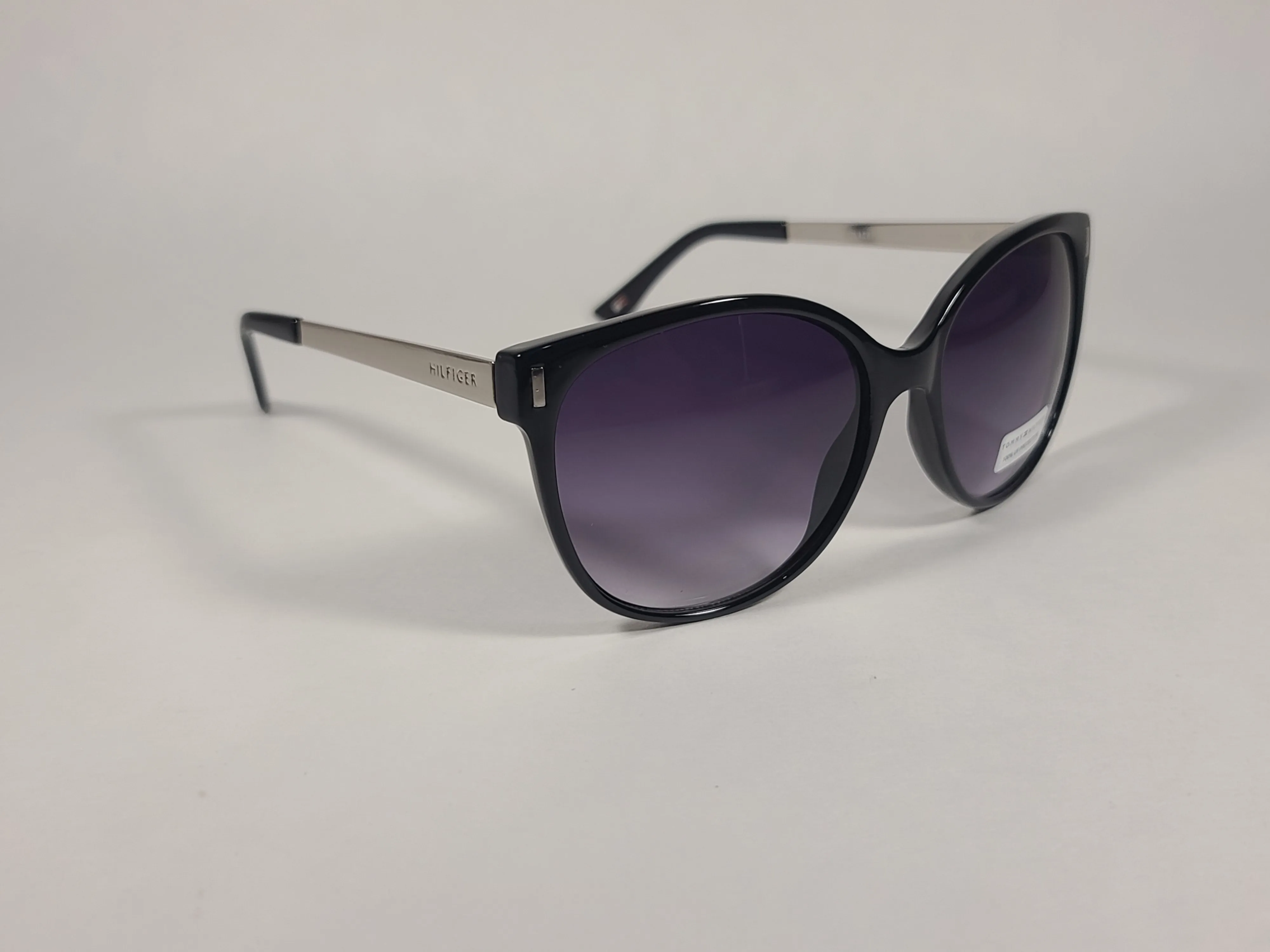 Tommy Hilfiger "Breeda" WP OL429P Sunglasses Shiny Black And Silver Frame Smoke Gradient Lens
