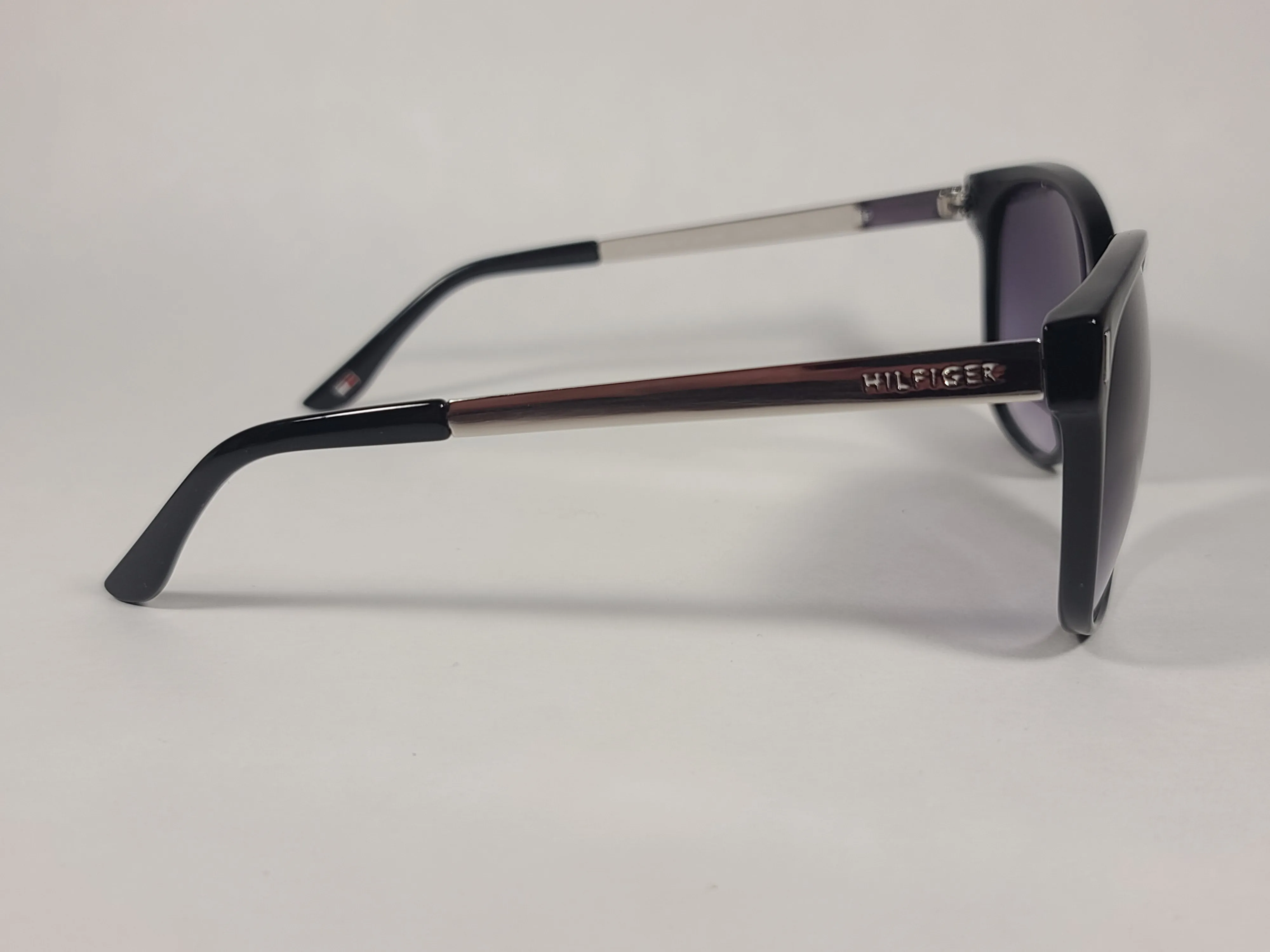 Tommy Hilfiger "Breeda" WP OL429P Sunglasses Shiny Black And Silver Frame Smoke Gradient Lens