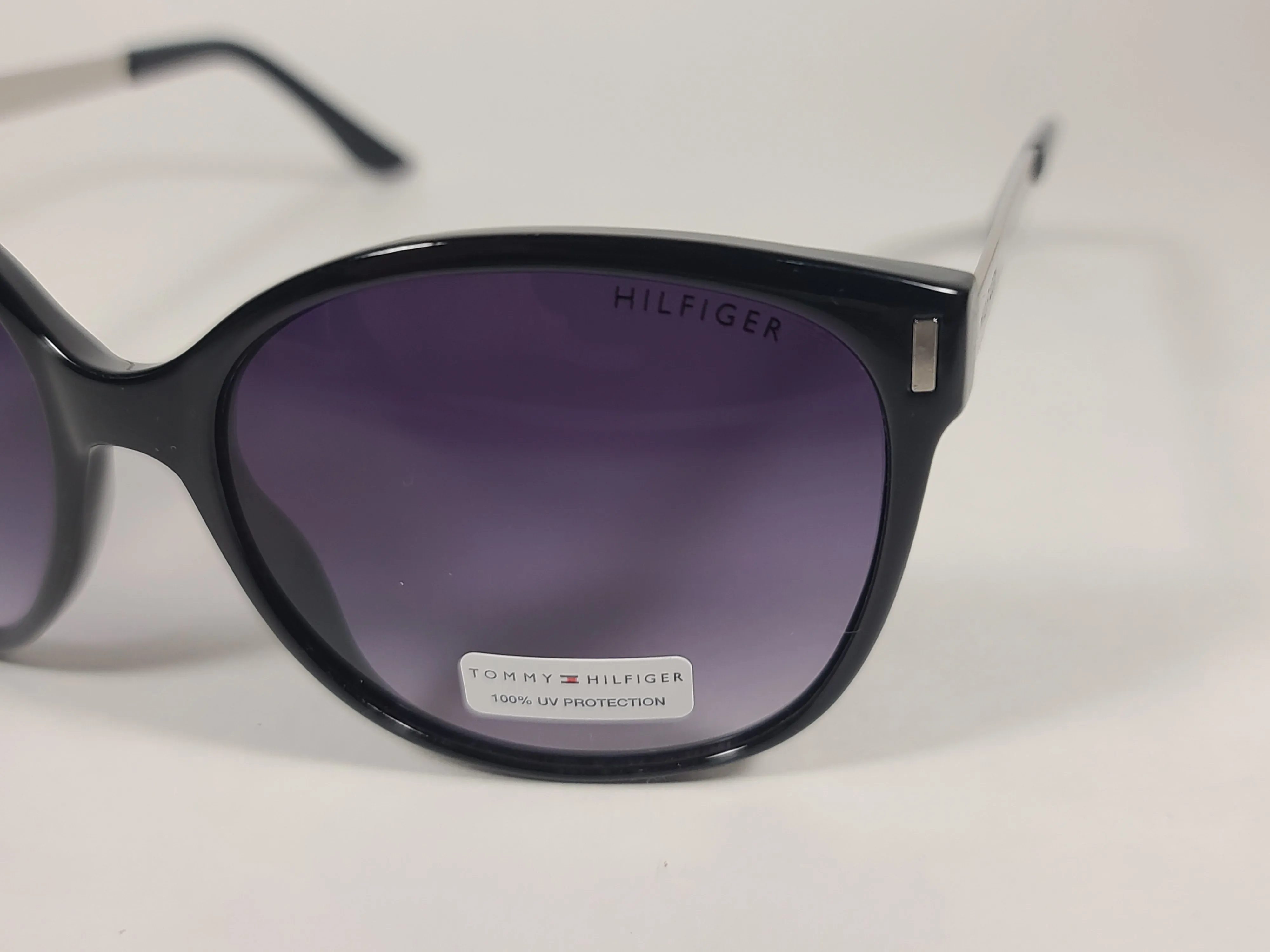 Tommy Hilfiger "Breeda" WP OL429P Sunglasses Shiny Black And Silver Frame Smoke Gradient Lens