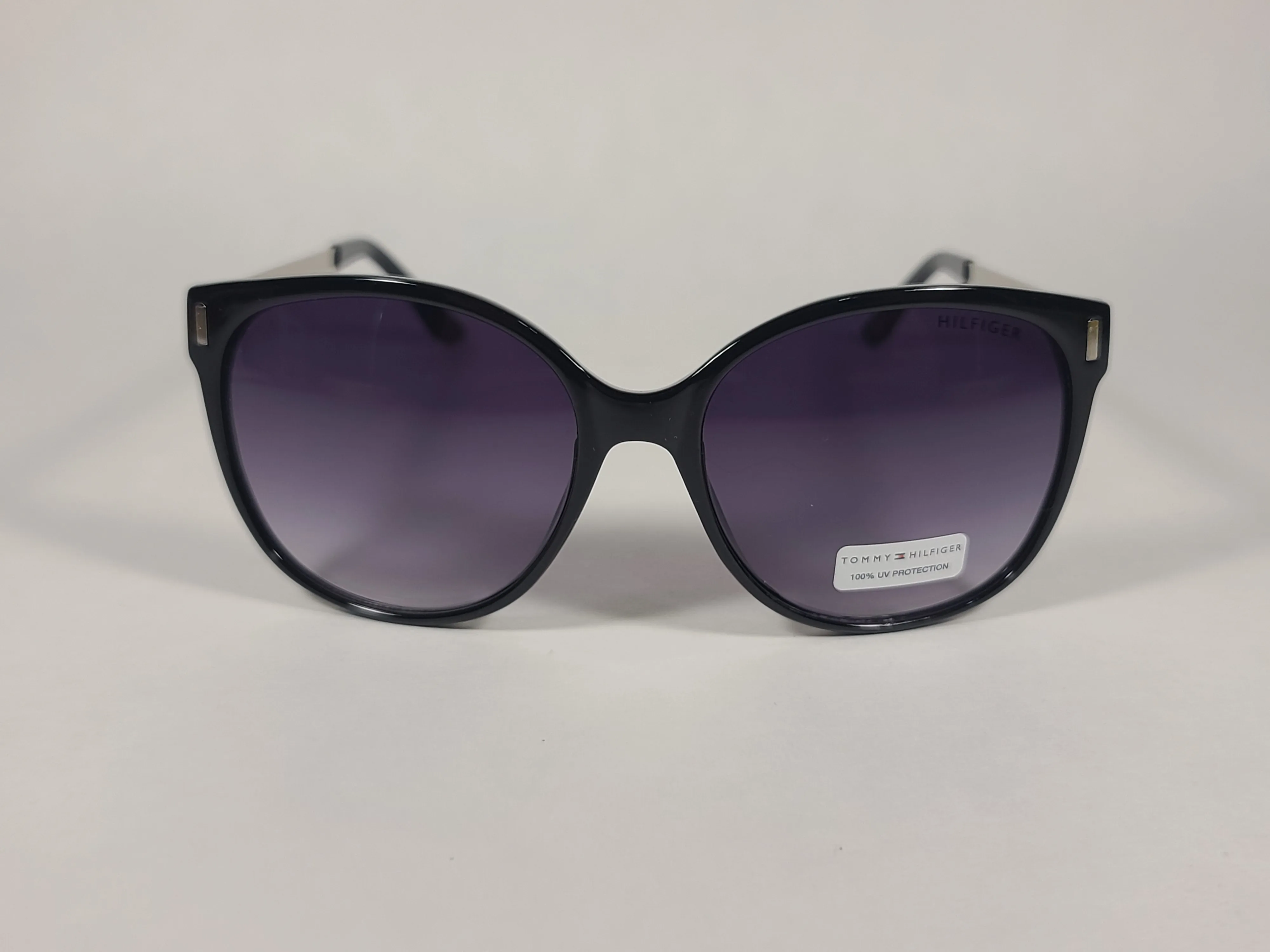 Tommy Hilfiger "Breeda" WP OL429P Sunglasses Shiny Black And Silver Frame Smoke Gradient Lens