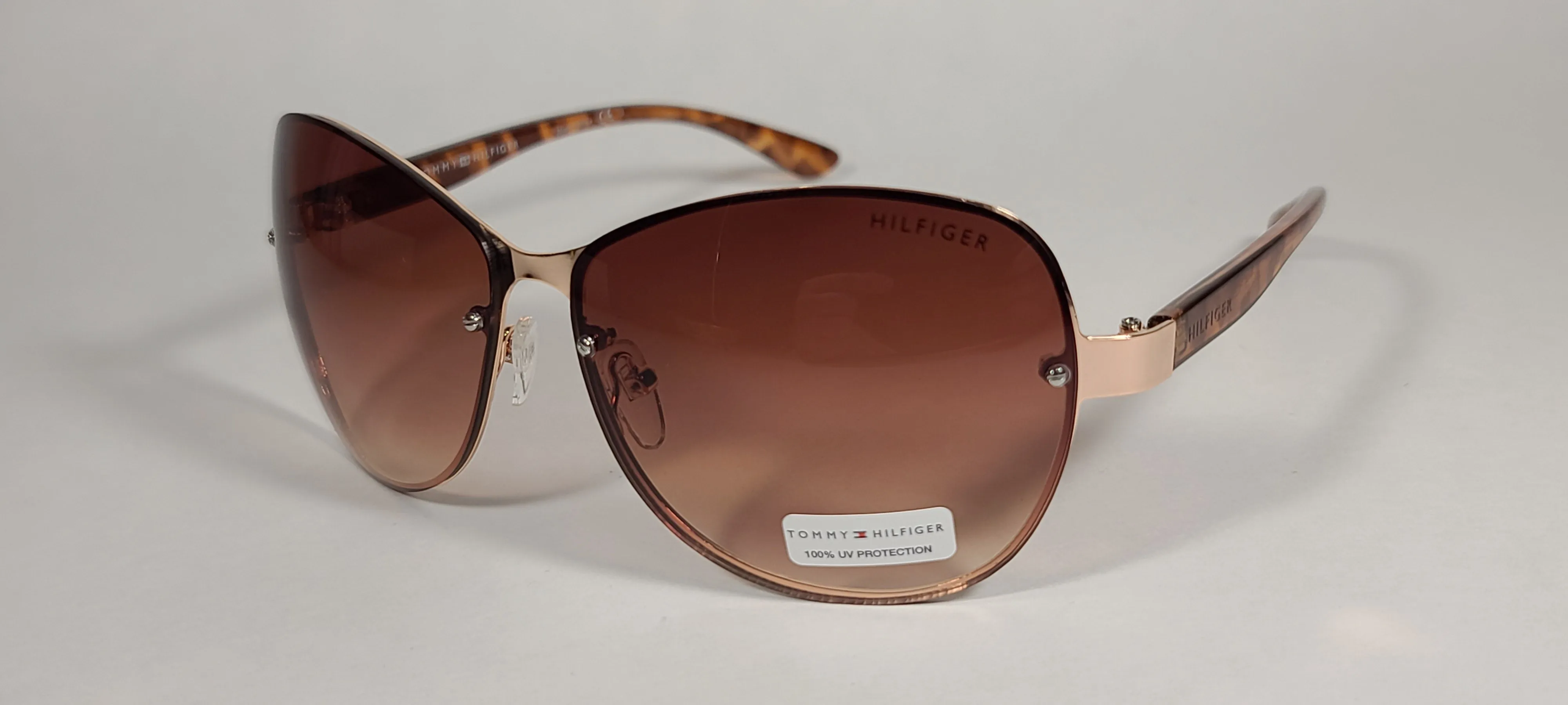 Tommy Hilfiger "Melone" WM OL78 Rimless Sunglasses Gold and Tortoise Frame Brown Gradient Lens
