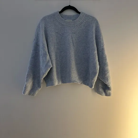 Topshop Cable Knit Sleeve Sweater in Light Blue, size L
