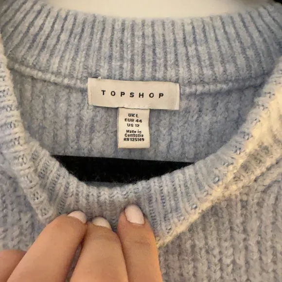 Topshop Cable Knit Sleeve Sweater in Light Blue, size L