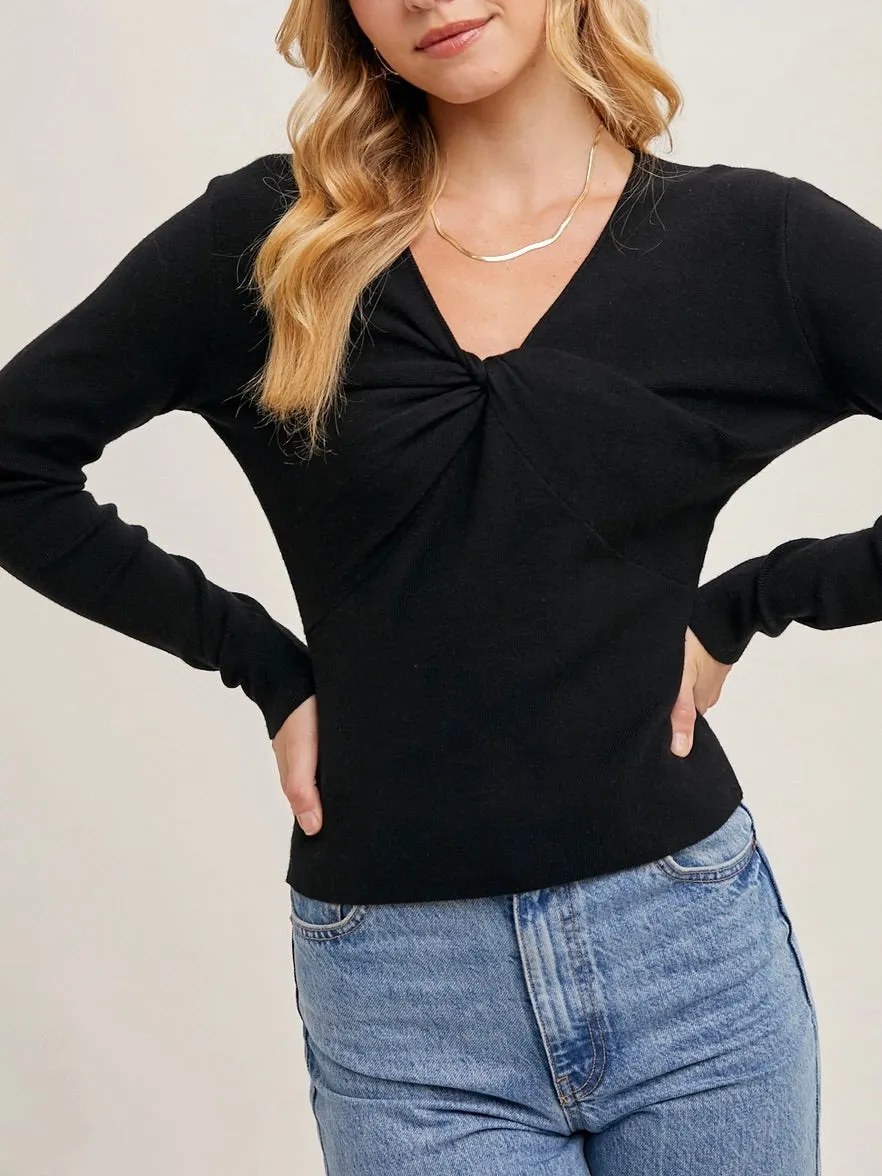 Twist Front Sweater - Black FINAL SALE
