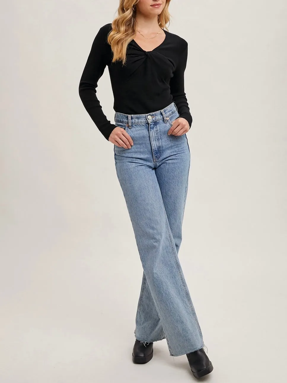 Twist Front Sweater - Black FINAL SALE