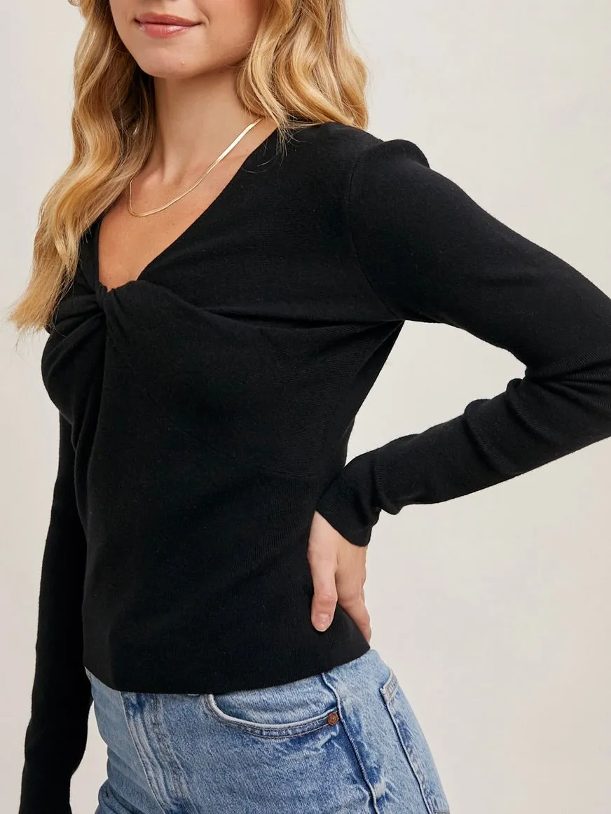 Twist Front Sweater - Black FINAL SALE