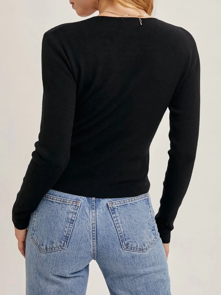 Twist Front Sweater - Black FINAL SALE
