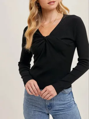 Twist Front Sweater - Black FINAL SALE