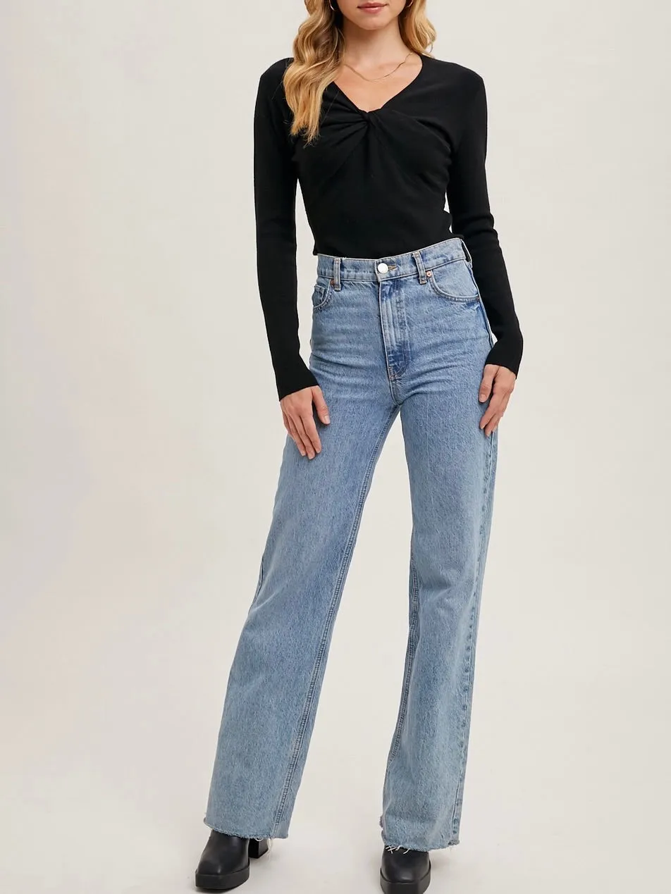 Twist Front Sweater - Black FINAL SALE
