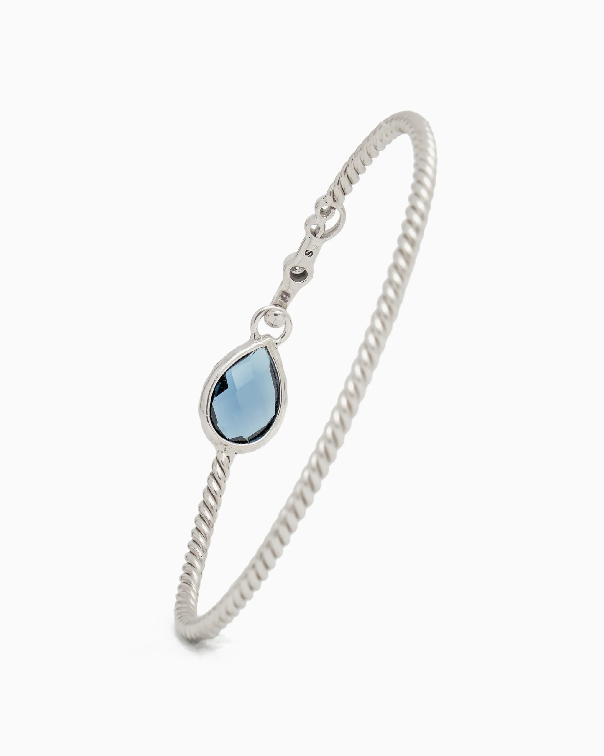 Twisted Hook Bracelet with Dewdrop Stone - London Blue Topaz/Diamond