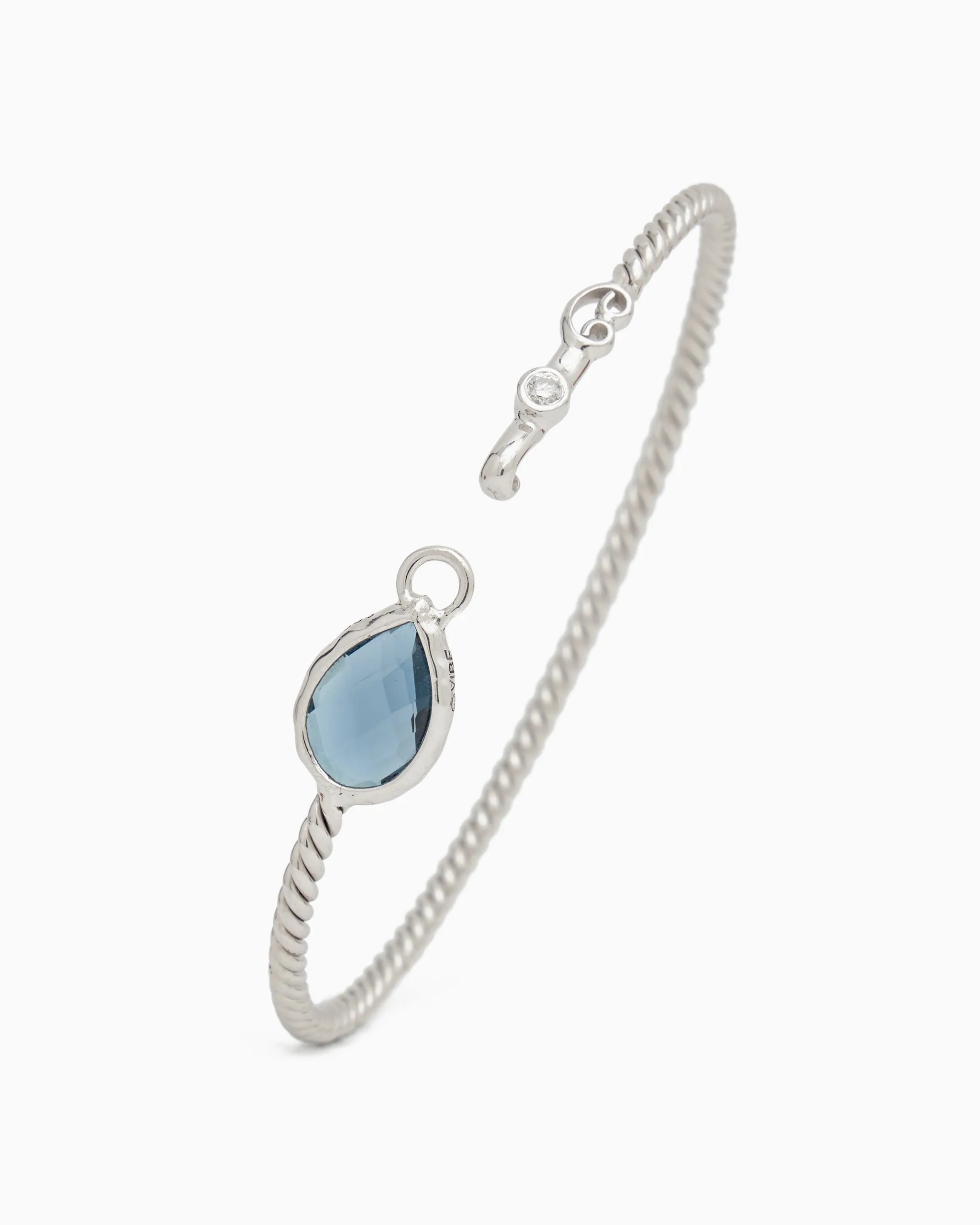 Twisted Hook Bracelet with Dewdrop Stone - London Blue Topaz/Diamond