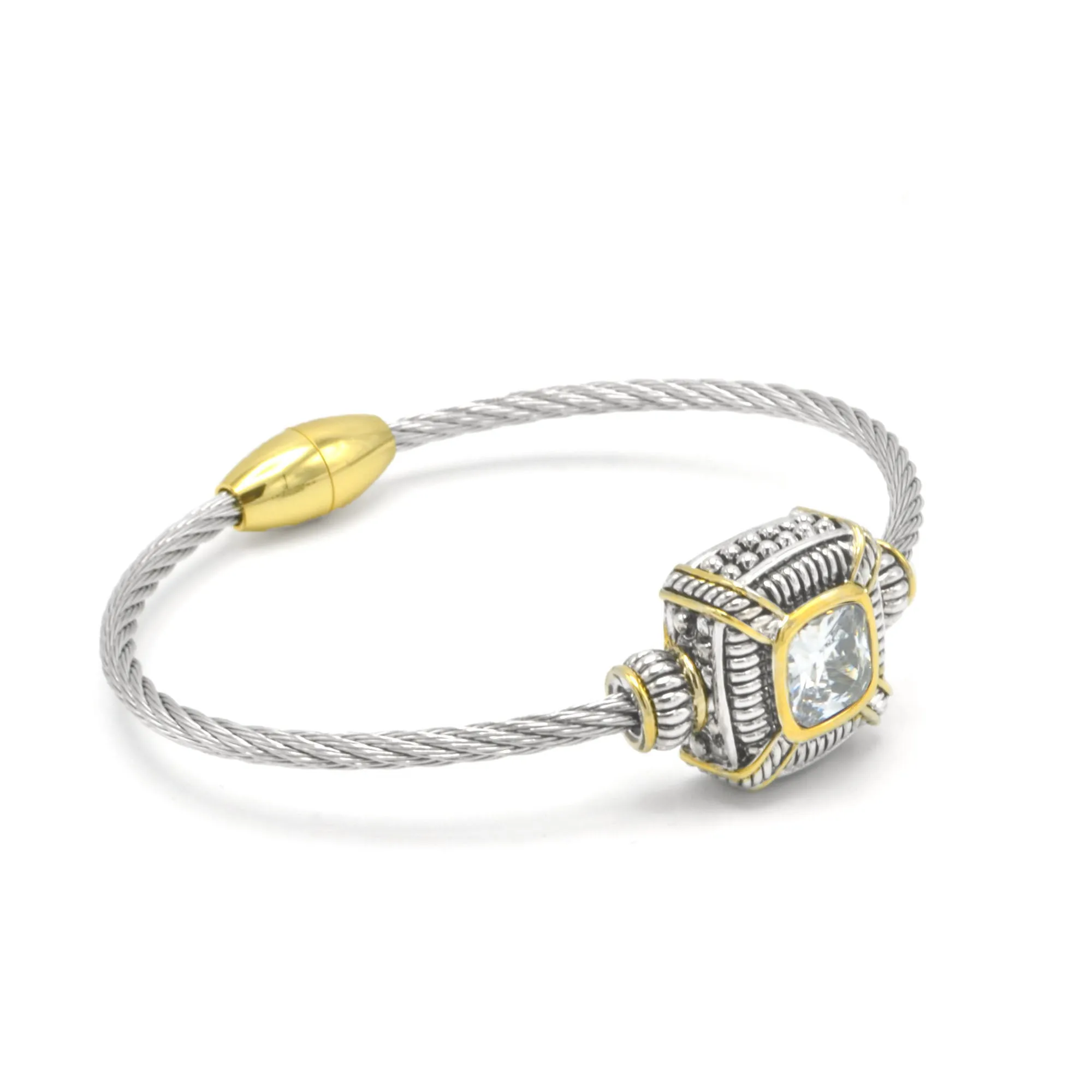TWO-TONE CLEAR CRYSTAL CLASSIC CABLE BRACELET# 93012BR-CLEAR(FA7)