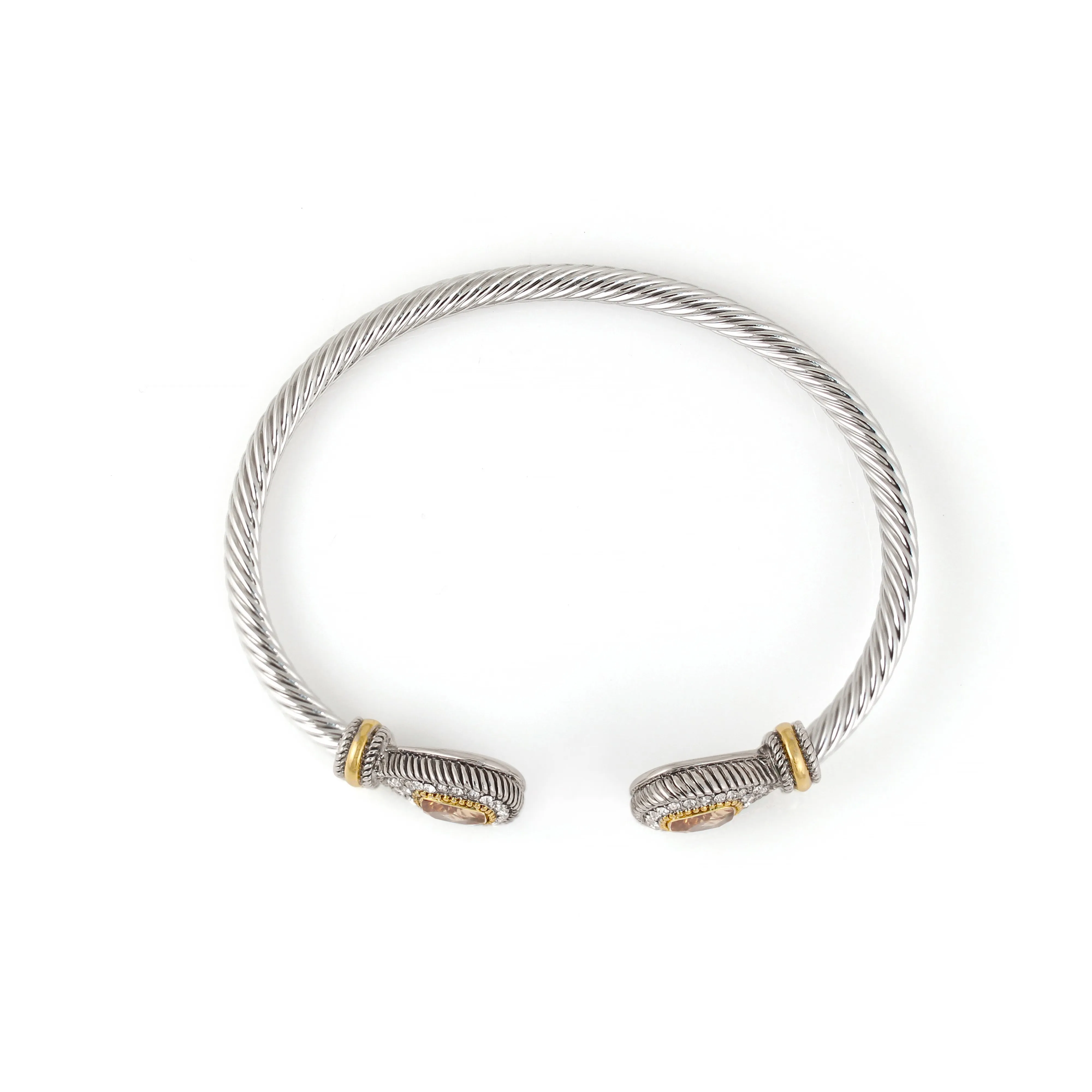 TWO TONE LIGHT ROSE CRYSTAL CLASSIC CABLE BRACELET #73024BR-LT.ROSE(FA27/FA23)