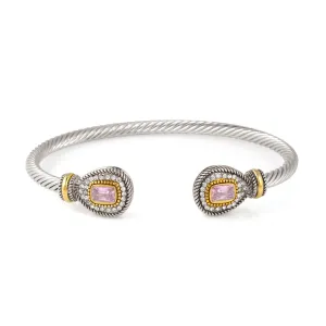 TWO TONE LIGHT ROSE CRYSTAL CLASSIC CABLE BRACELET #73024BR-LT.ROSE(FA27/FA23)
