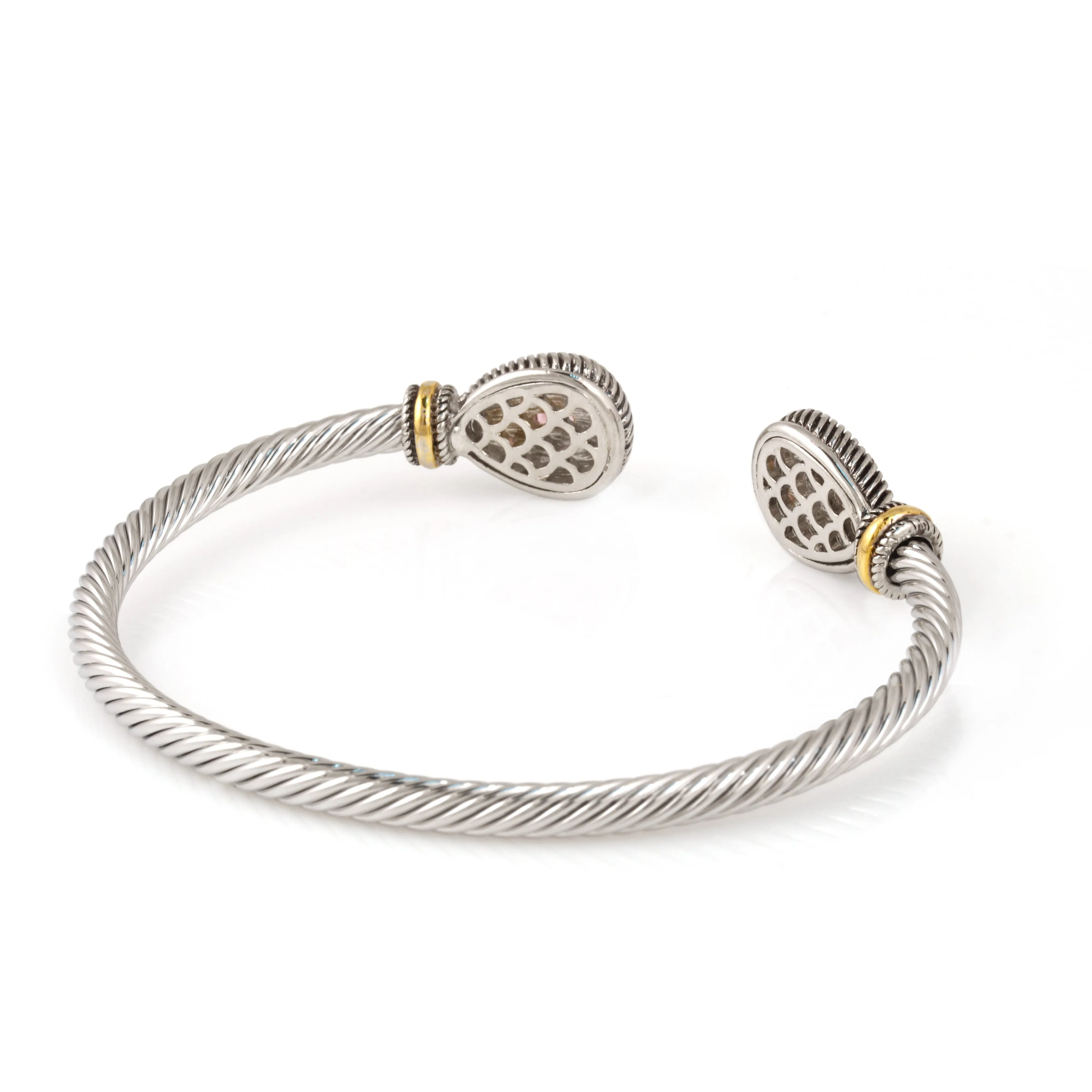 TWO TONE LIGHT ROSE CRYSTAL CLASSIC CABLE BRACELET #73024BR-LT.ROSE(FA27/FA23)