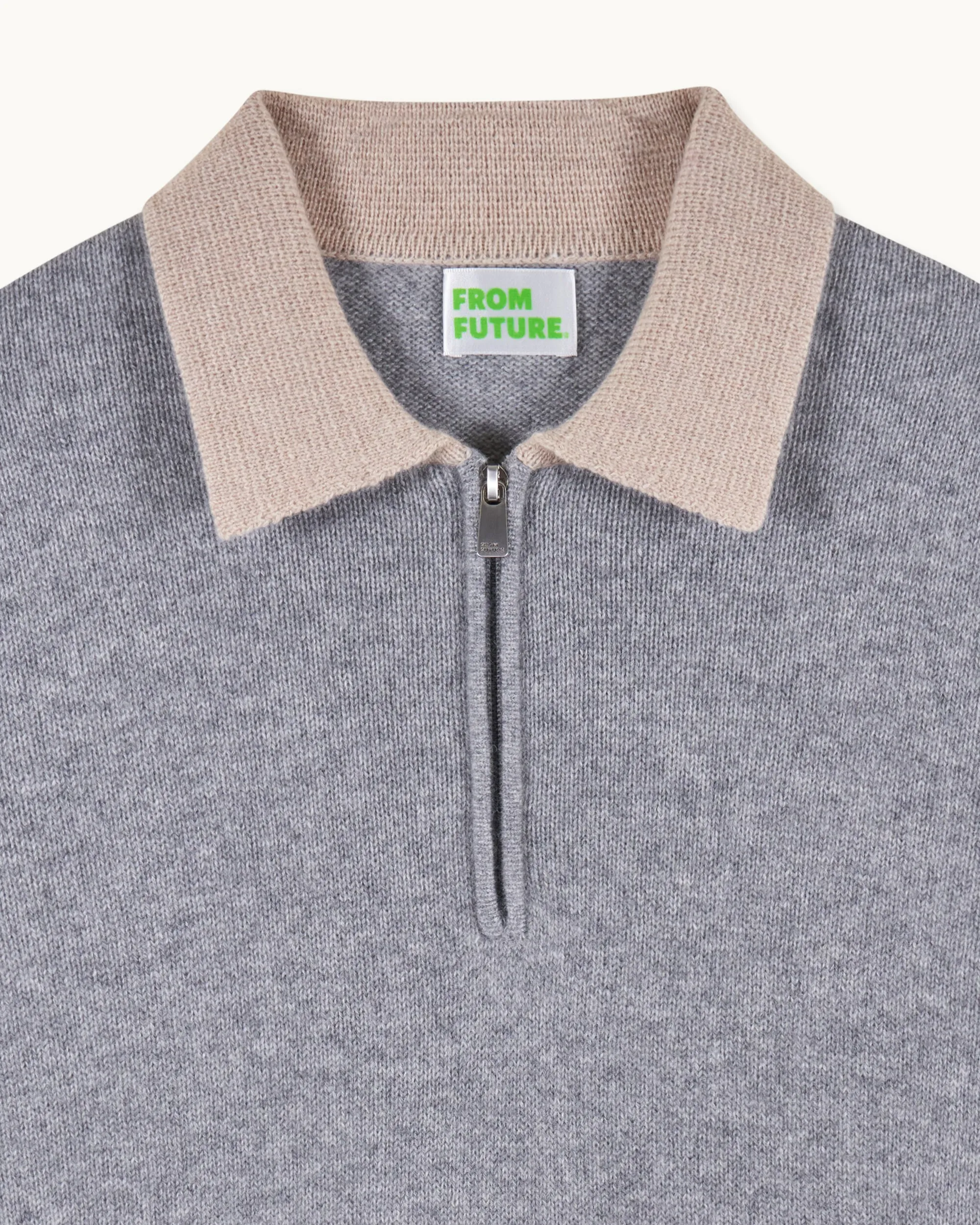 Two-tone Polo Neck Zipper Sweater (S25 / MEN / Dark Heather Gray)
